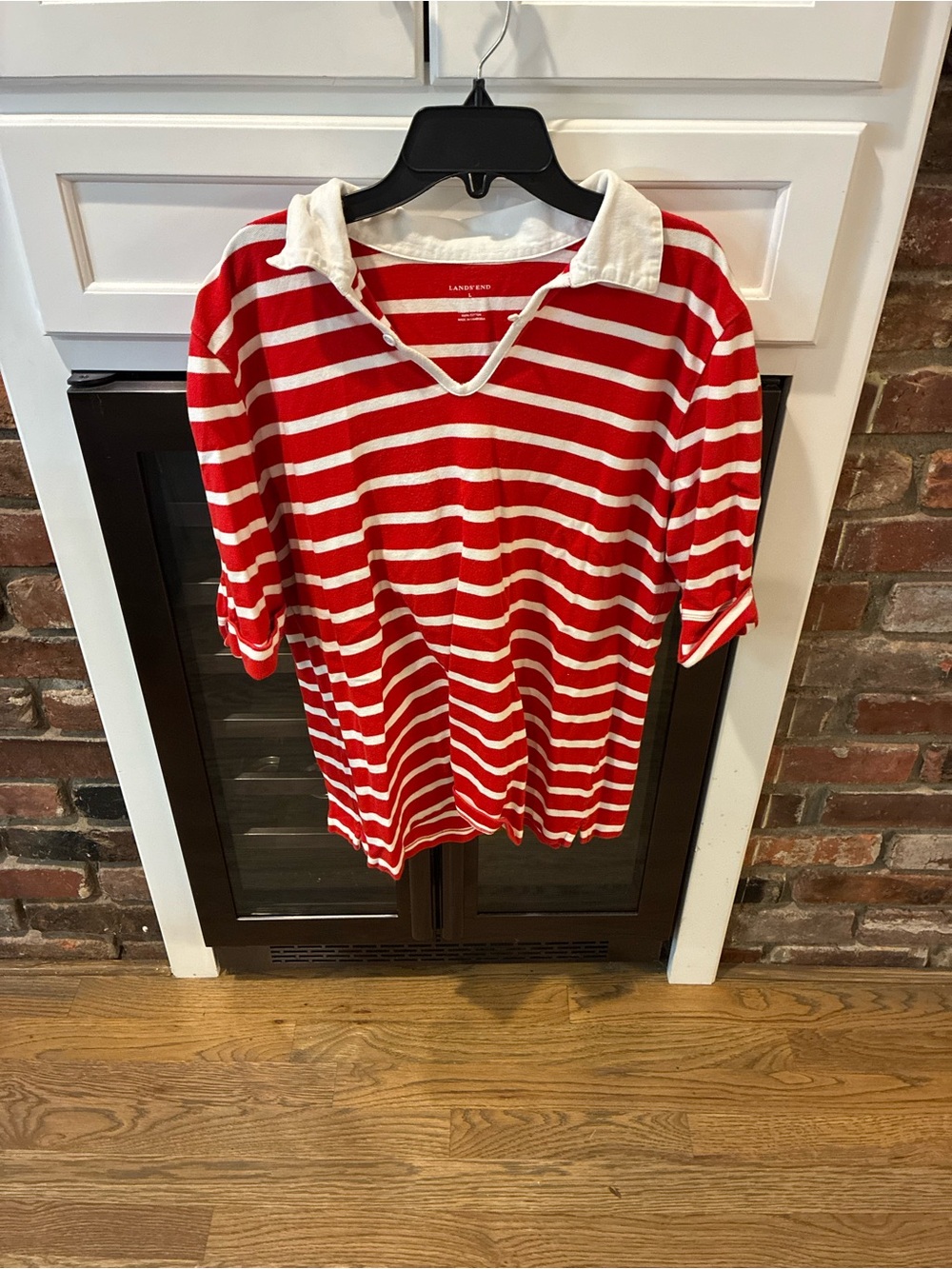 Lands' End Red & White Striped Polo Top